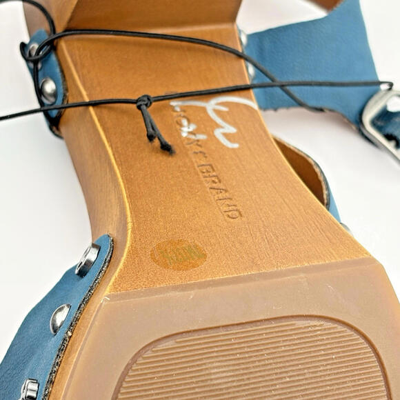 Lucky Brand Teal Turquoise Sandals with Wooden Heel Ankle Strap Size 7 - Picture 4 of 6